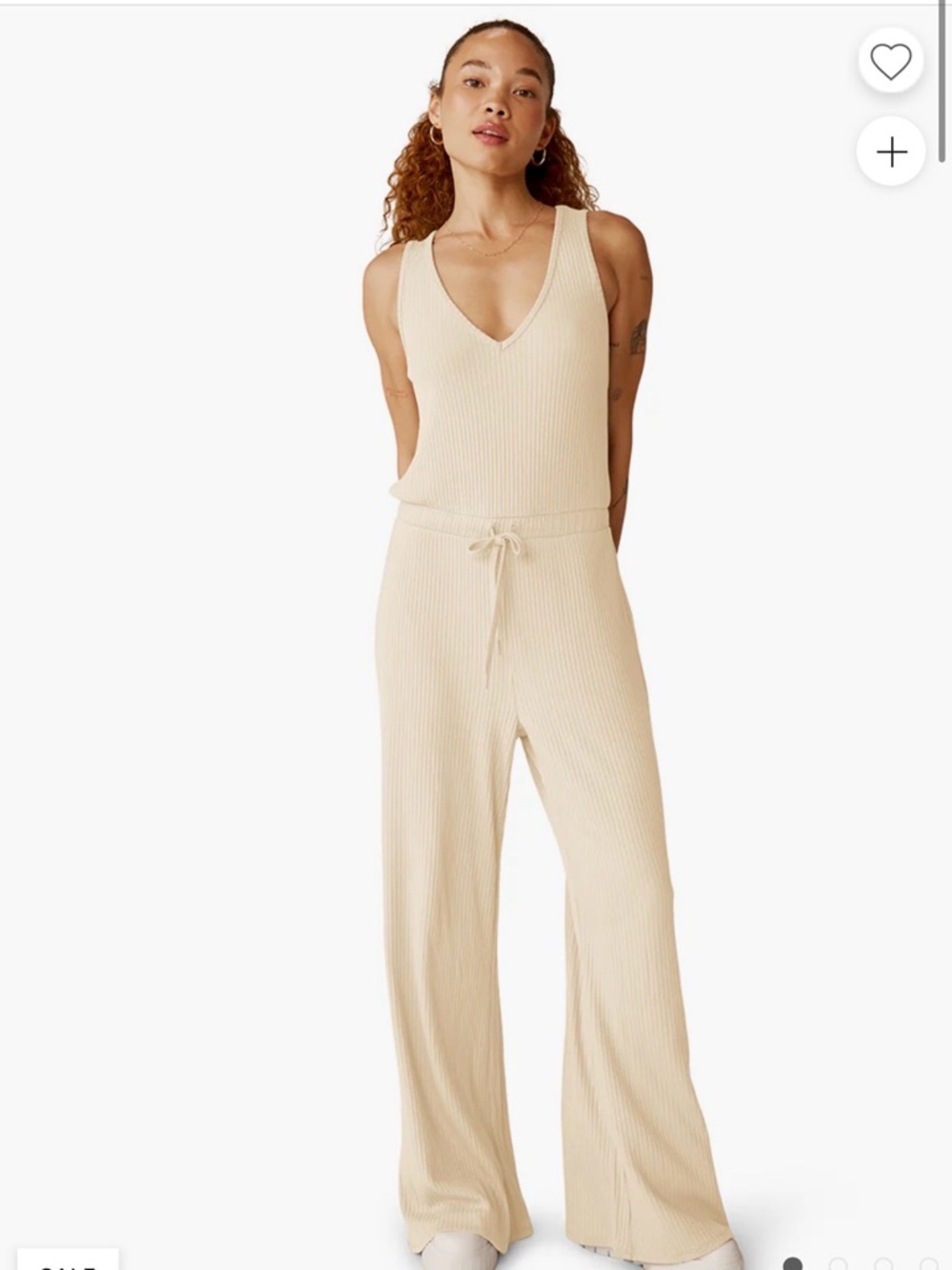 ⚡️NWT Beyond Yoga Jetsetter- Ribbed Wide-Leg Jumpsuit in Ivory - Picture 2 of 7